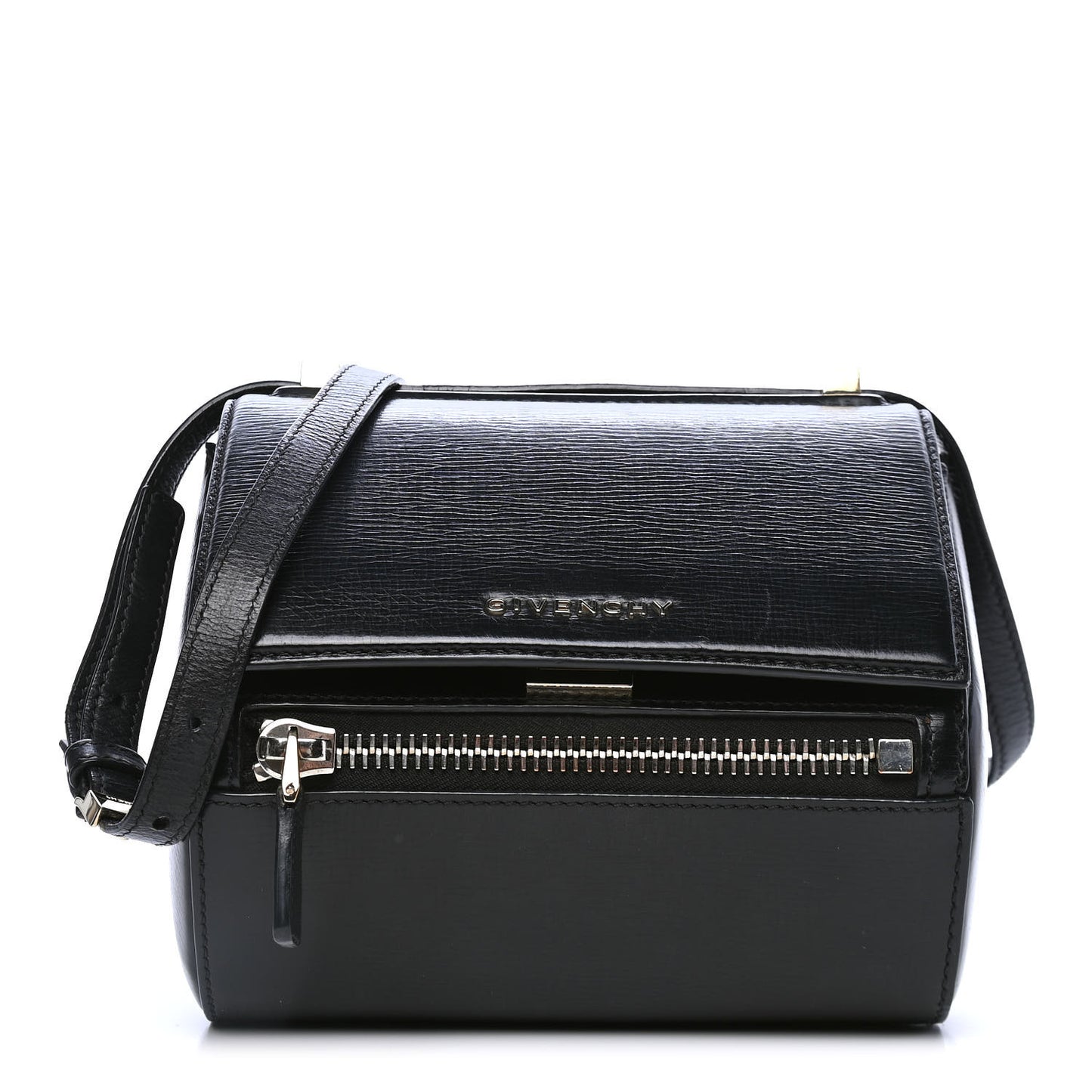 Textured Calfskin Mini Pandora Box Crossbody Bag Black