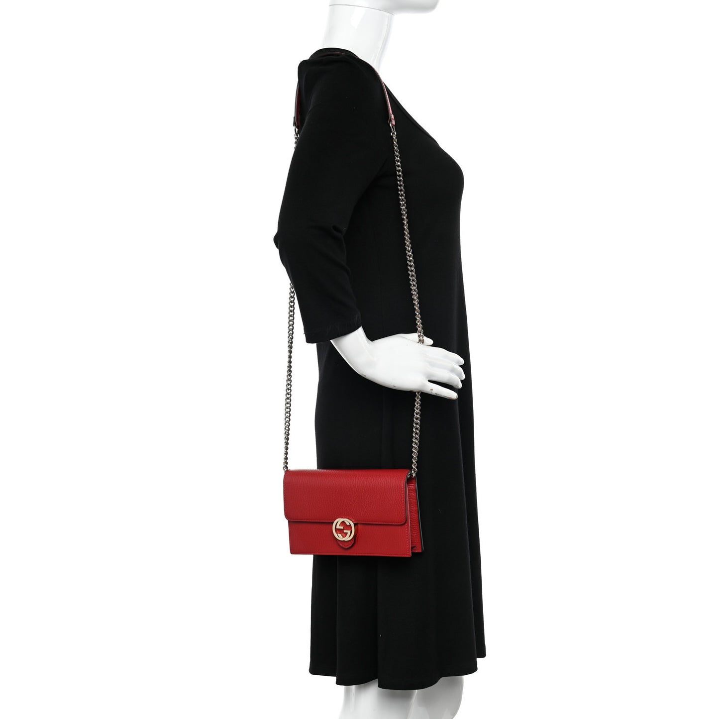 Dollar Calfskin Interlocking G Chain Wallet Red