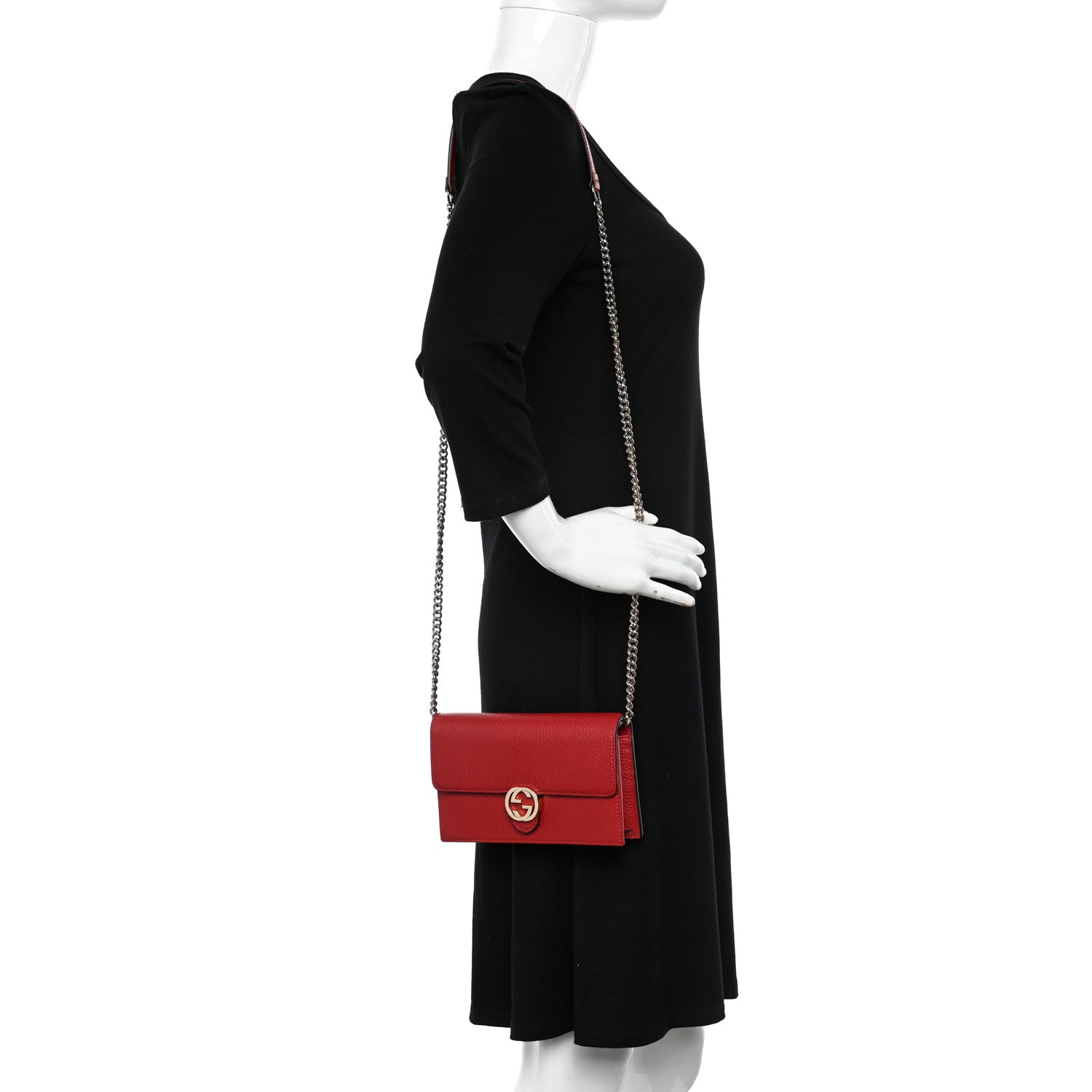 Gucci Dollar Calfskin Interlocking G Chain Wallet Red 2 of 10
