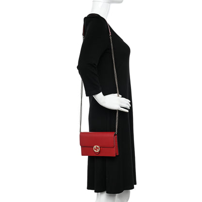 Gucci Dollar Calfskin Interlocking G Chain Wallet Red 2 of 10