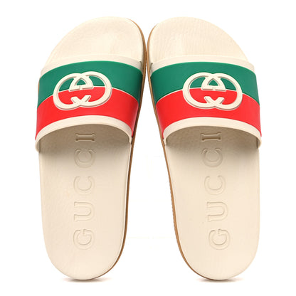 Gucci Rubber Web Womens Interlocking G Slide Sandals 39 Mystic White Green Red 2 of 10