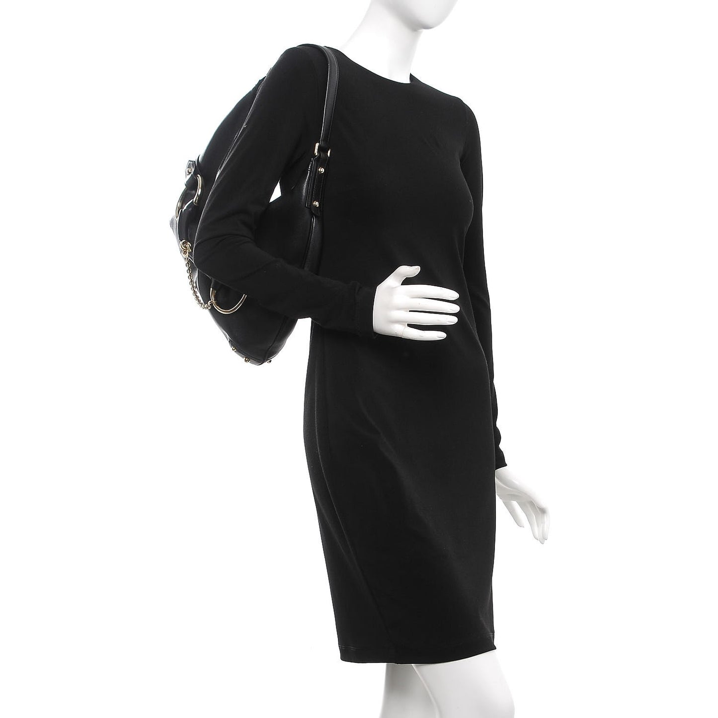 Calfskin Horsebit Chain Hobo Black