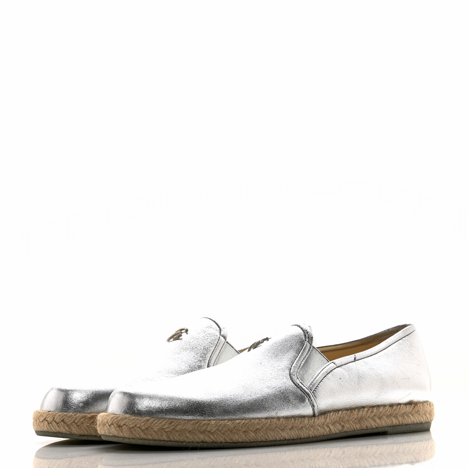 Chanel Crumpled Lambskin CC Mocassin Loafer Espadrilles 39.5 Silver 3 of 13