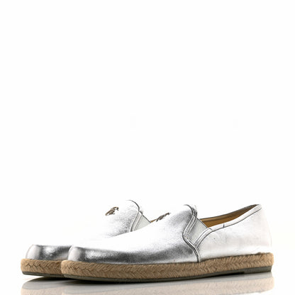 Chanel Crumpled Lambskin CC Mocassin Loafer Espadrilles 39.5 Silver 3 of 13