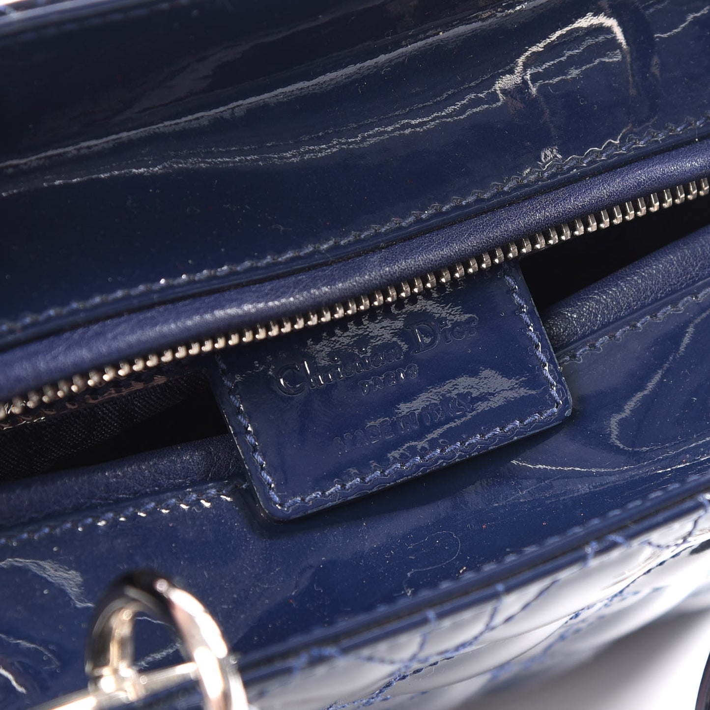 Patent Cannage Medium Lady Dior Navy Blue