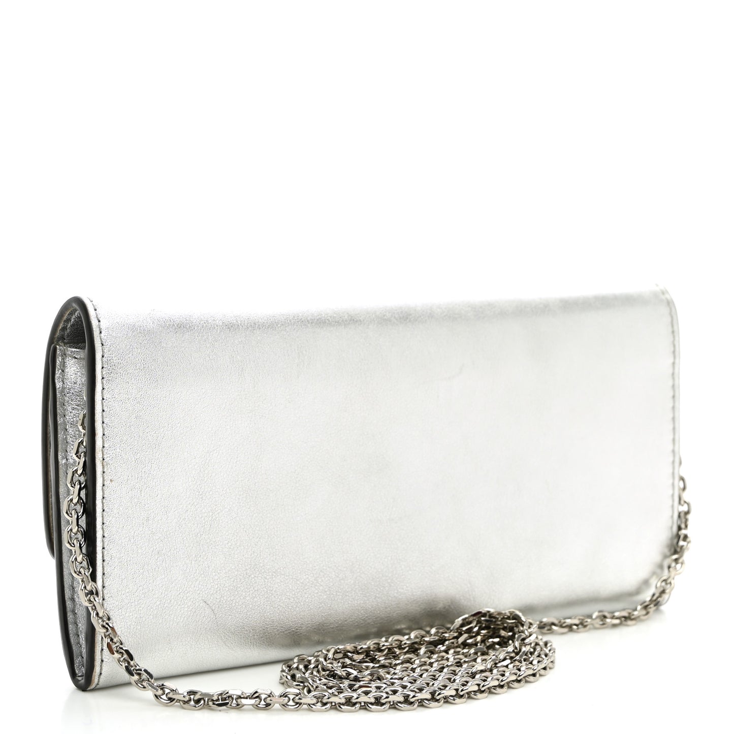 Metallic Calfskin Continental Wallet On Chain Argento