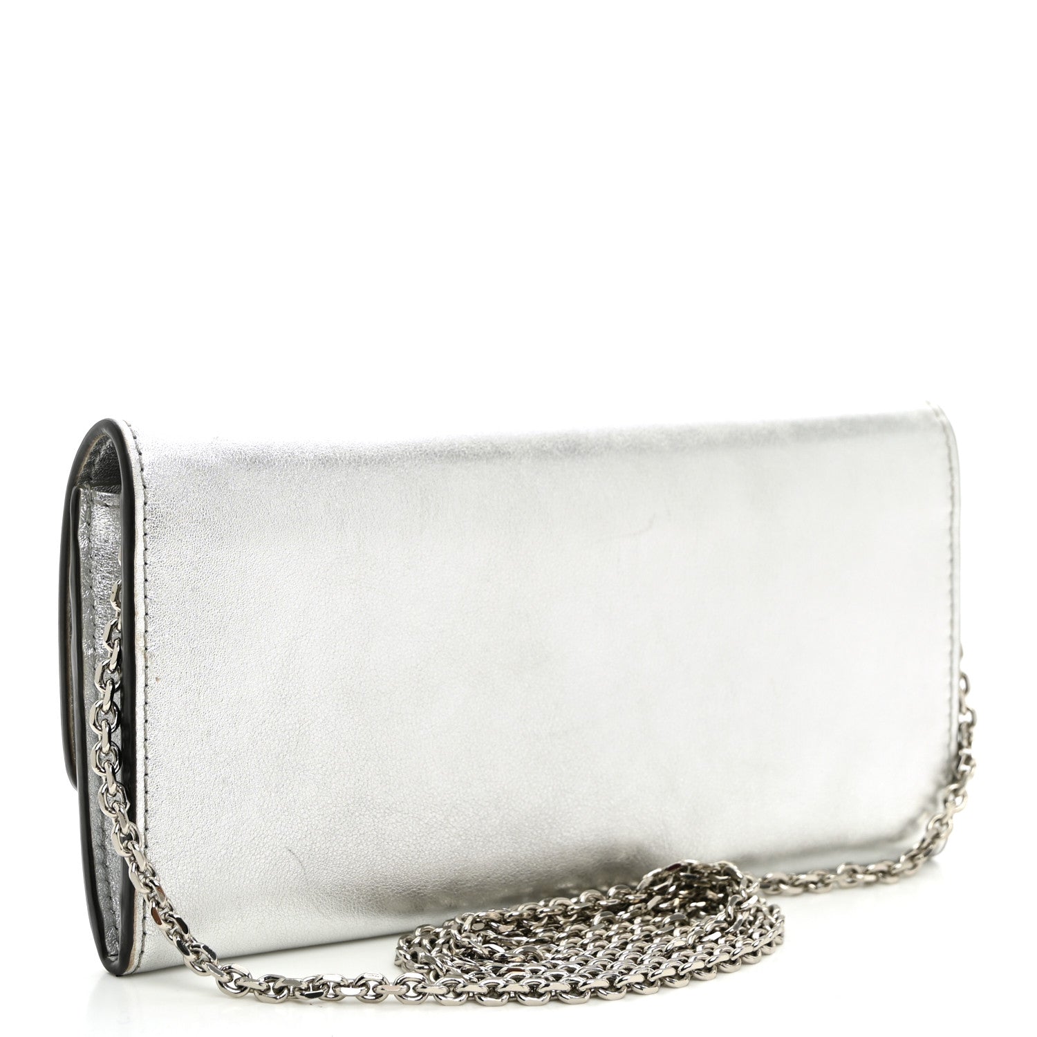 Fendi Metallic Calfskin Continental Wallet On Chain Argento 2 of 9