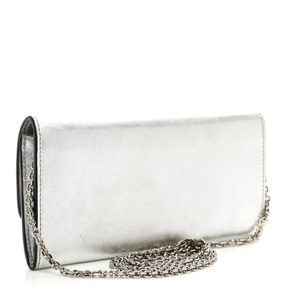 Fendi Metallic Calfskin Continental Wallet On Chain Argento 2 of 9