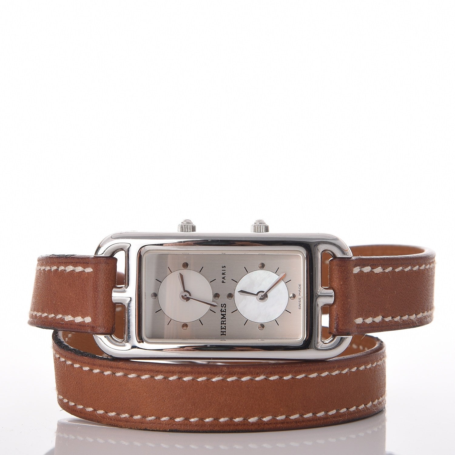 Hermes Stainless Steel Barenia 20mm Cape Cod Double Tour Deux Zones Quartz Watch Fauve 3 of 8