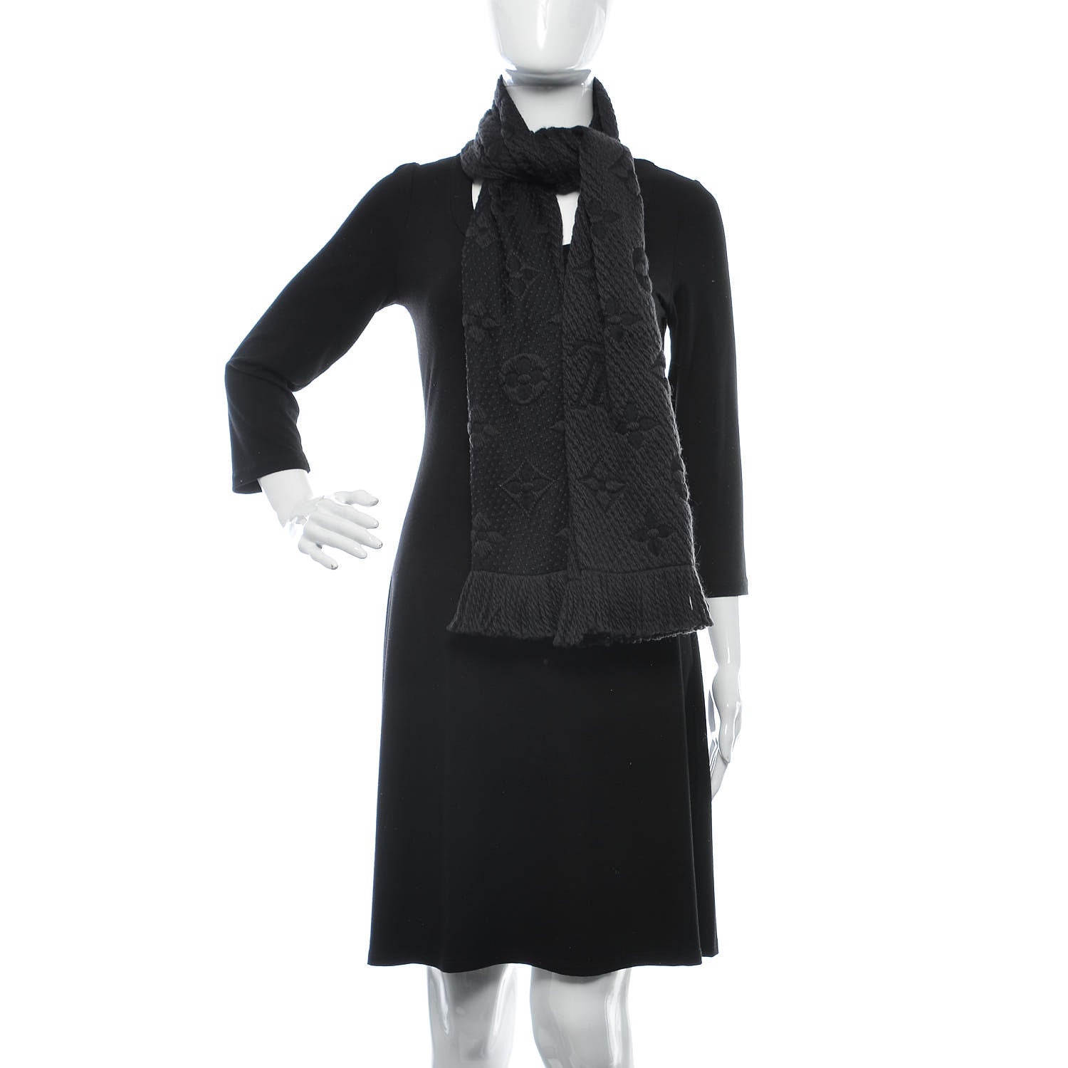 Louis Vuitton Wool Silk Logomania Scarf Black 2 of 4