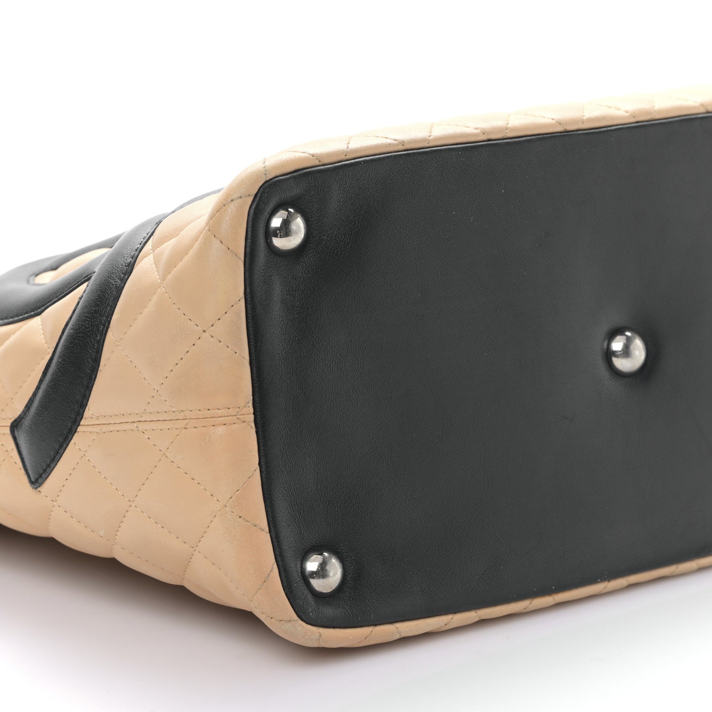 Calfskin Quilted Large Cambon Tote Beige Black