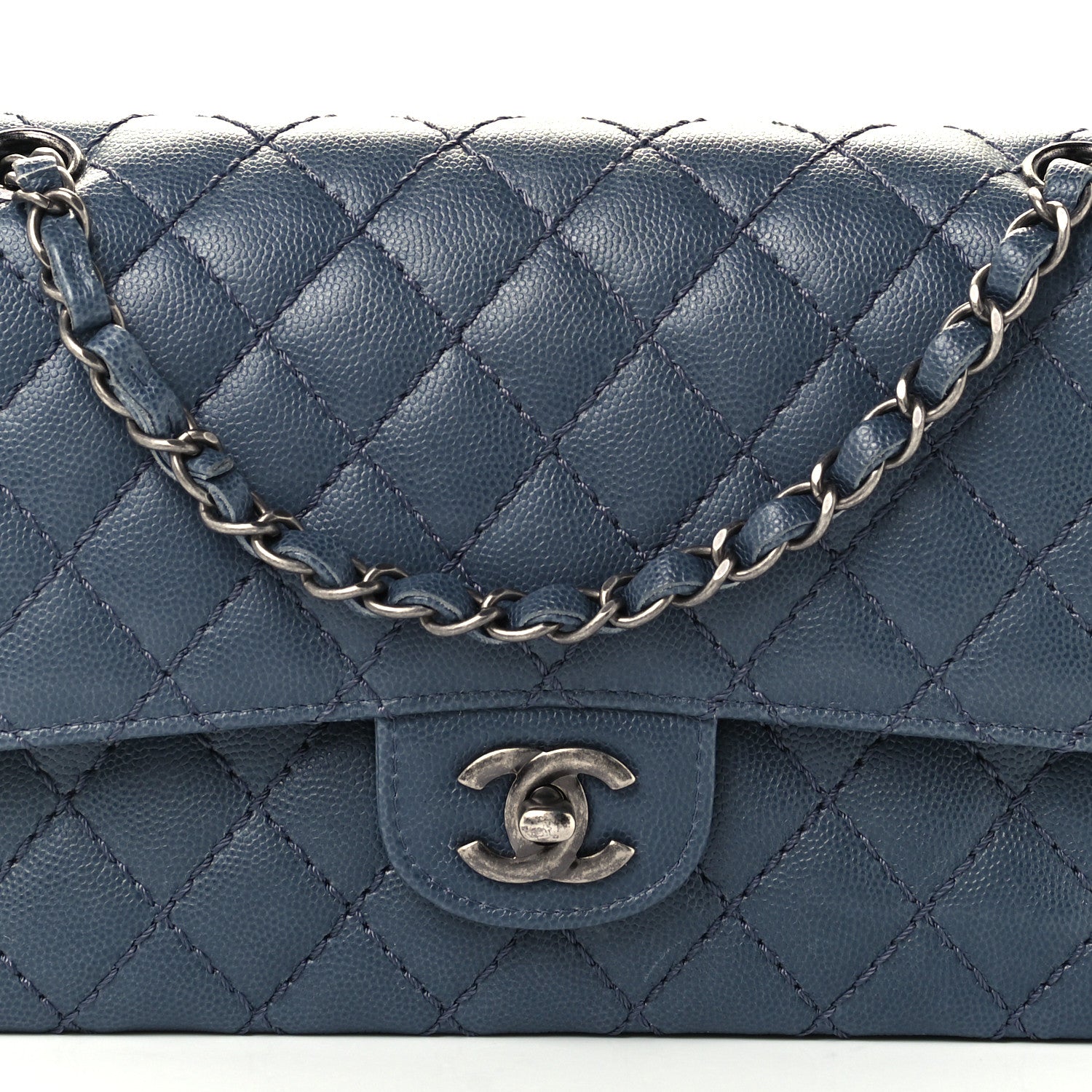 Chanel Caviar Quilted Medium Double Flap Grey 9 of 11