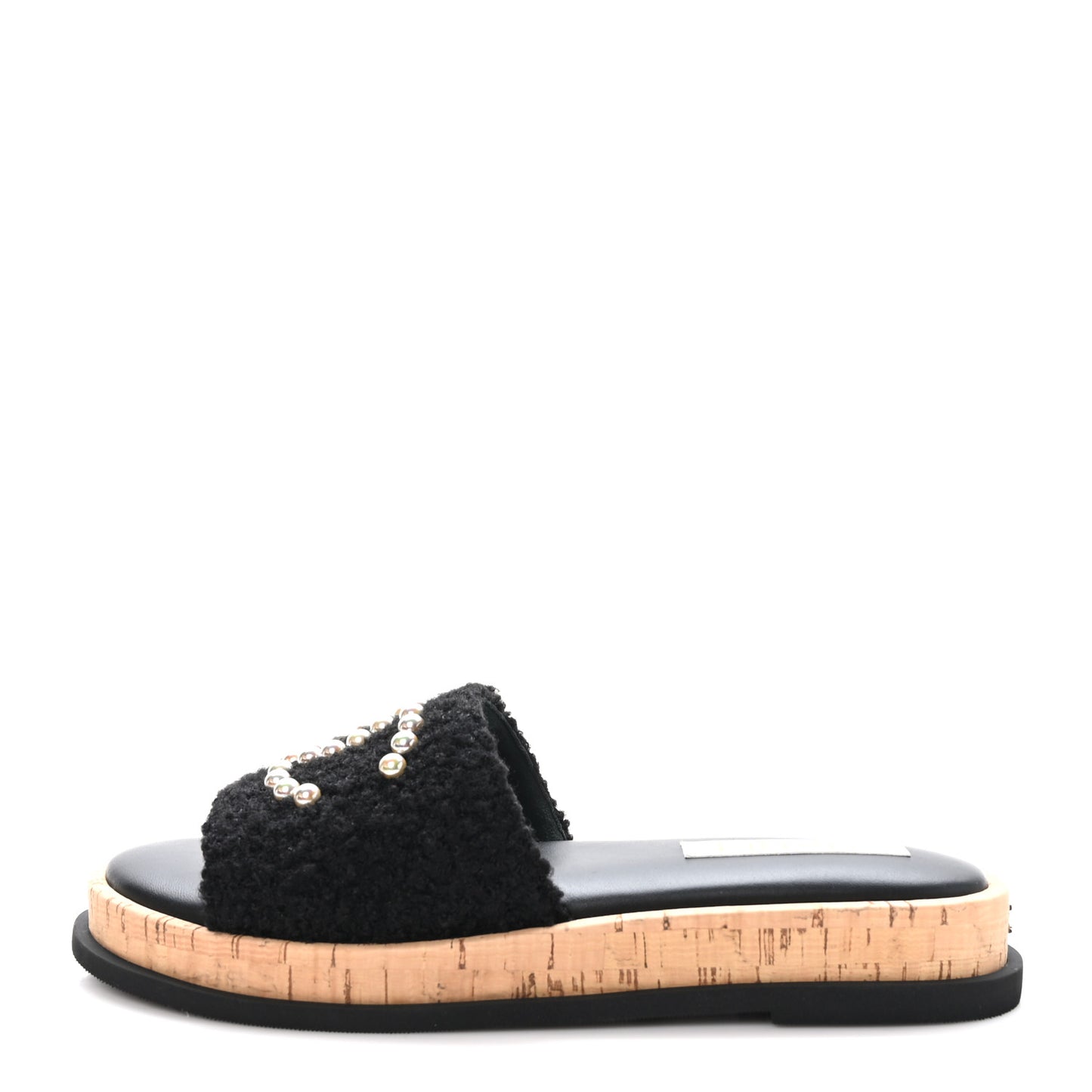 Fabric Pearl Cork CC Slip On Sandals 40 Black