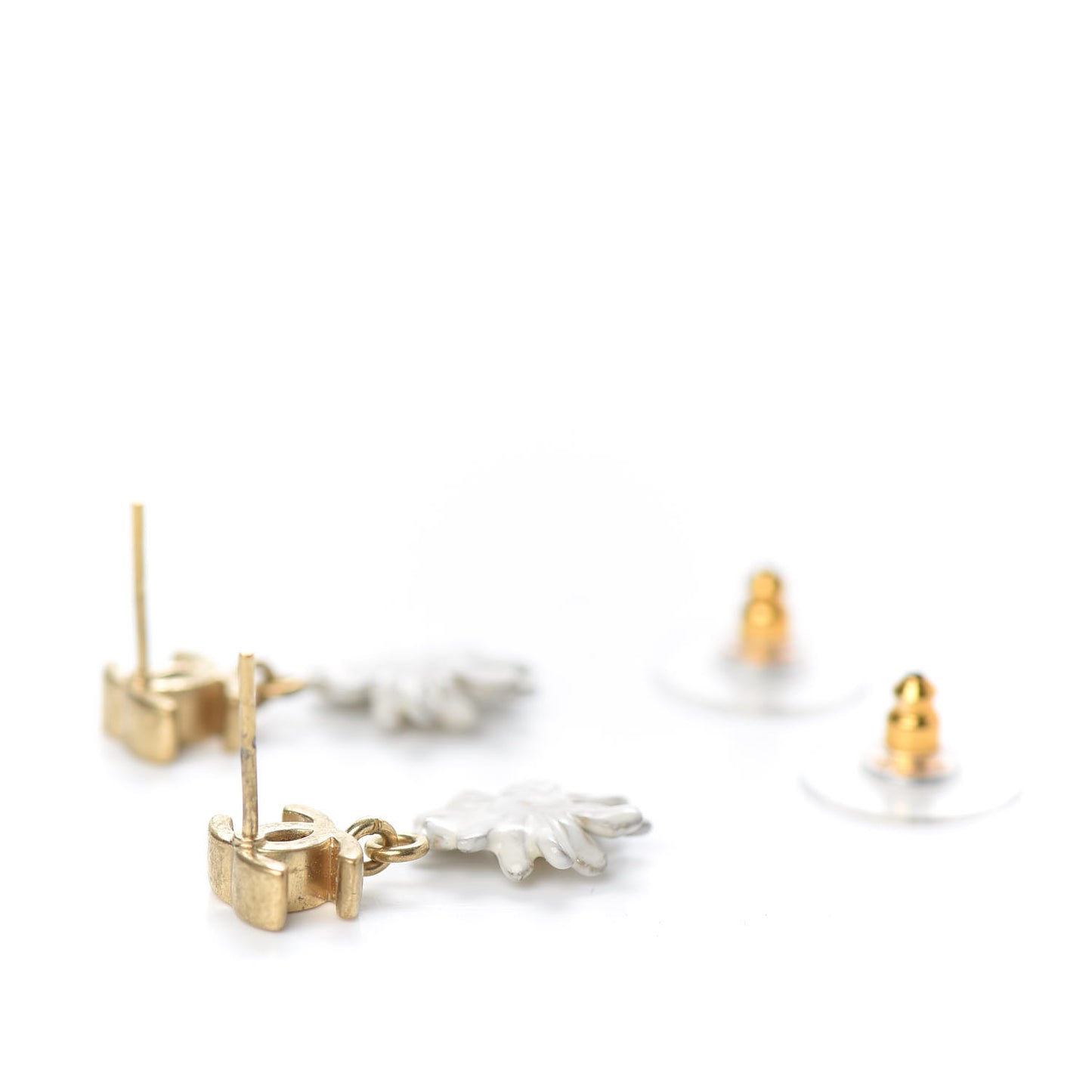 Flower CC Dangle Earrings Gold