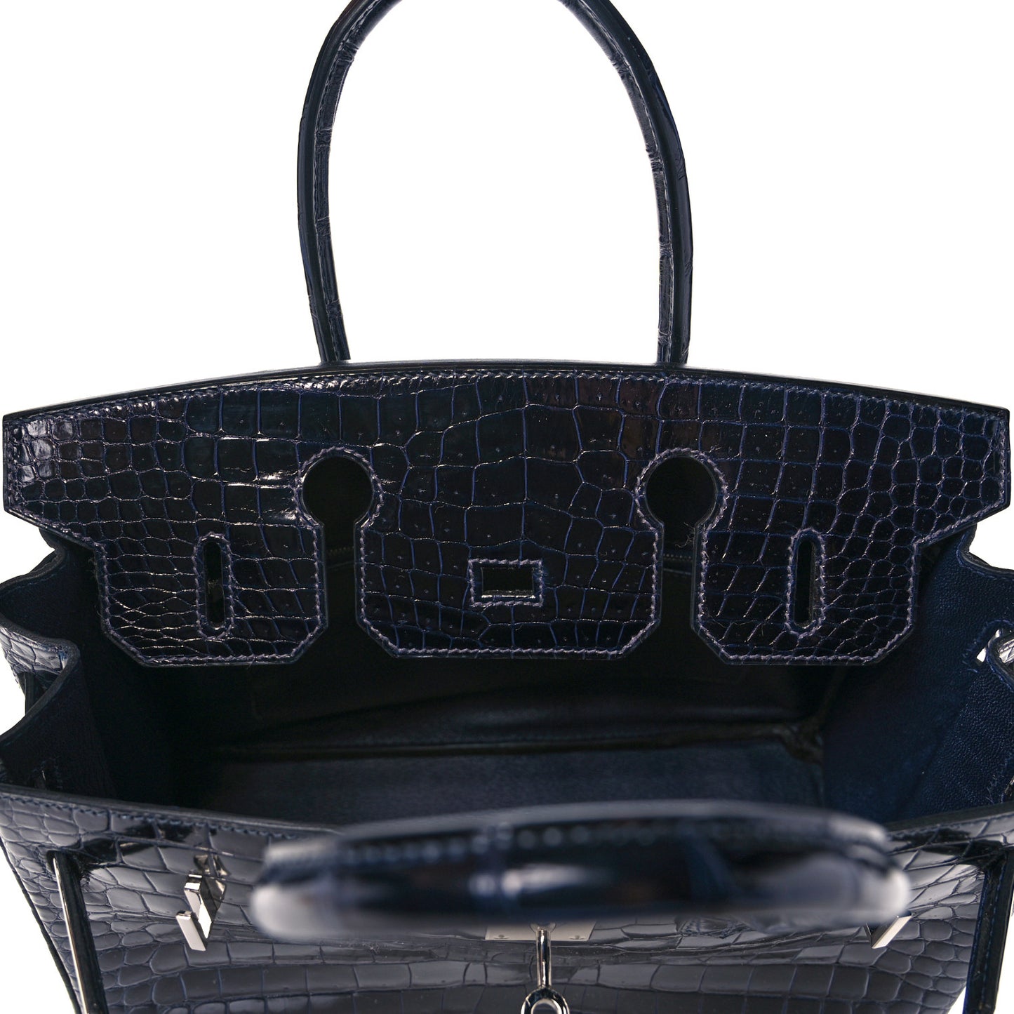 Shiny Porosus Crocodile Birkin 30 Bleu Marine