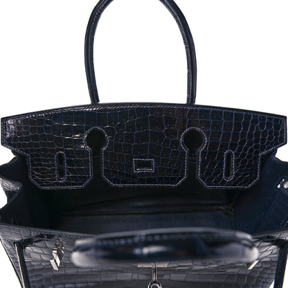 Hermes Shiny Porosus Crocodile Birkin 30 Bleu Marine 18 of 35