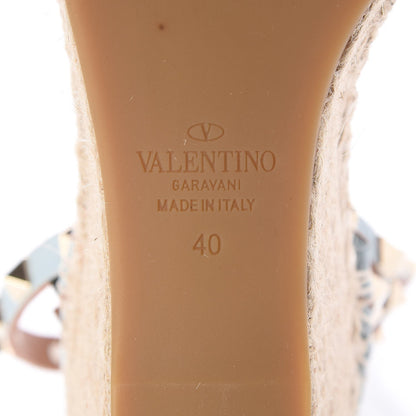 Valentino Garavani Grained Calfskin Rockstud Ankle Wrap Espadrille 15/85mm Wedges 40 Sky Sorbet 7 of 9