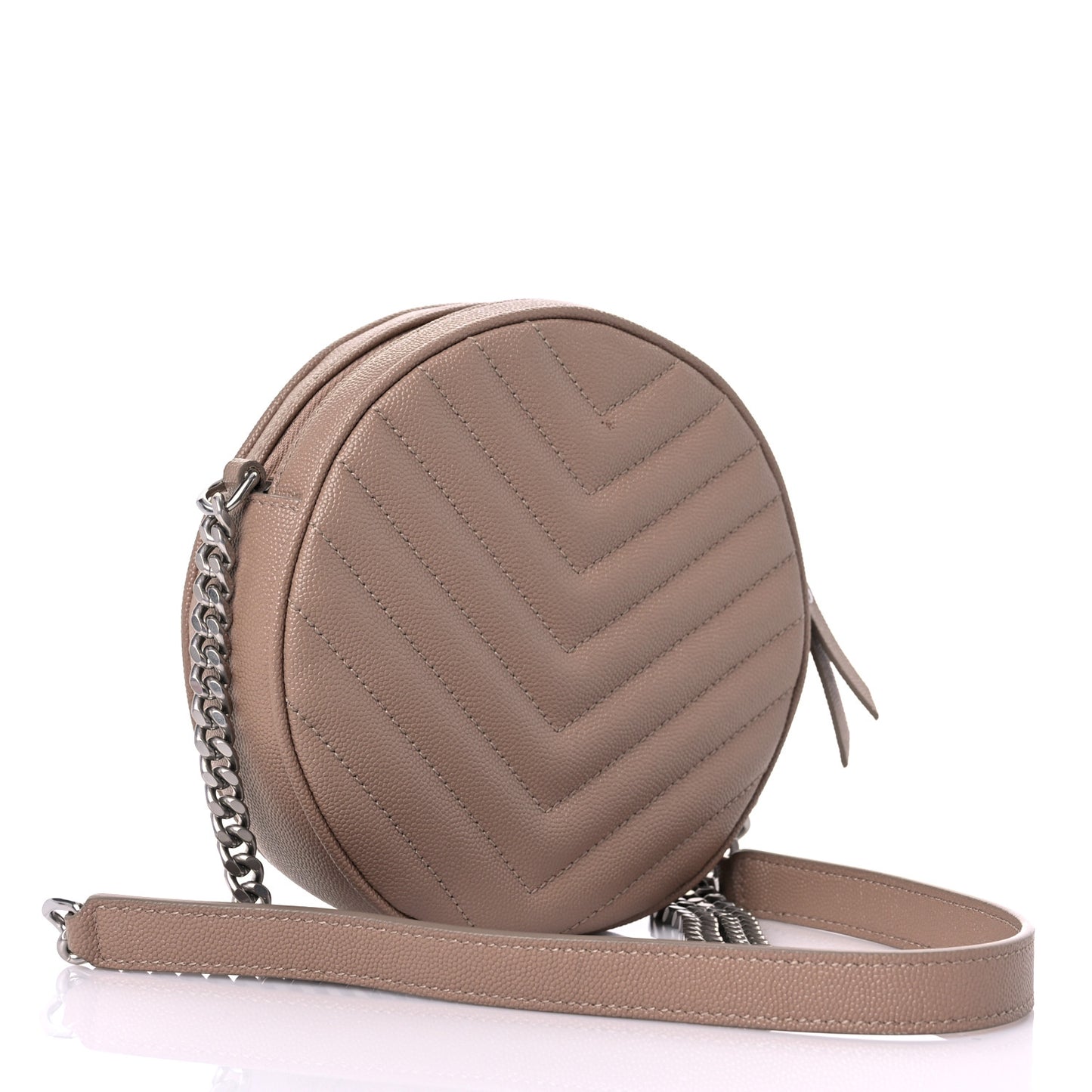 Grain De Poudre Matelasse Chevron Quilted Round Vinyle Camera Bag Gold Sand