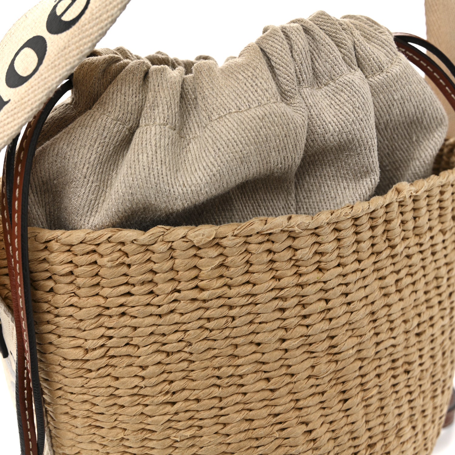Chloe X MIFUKO Raffia Calfskin Small Woody Basket Shoulder Bag Black Beige 12 of 14