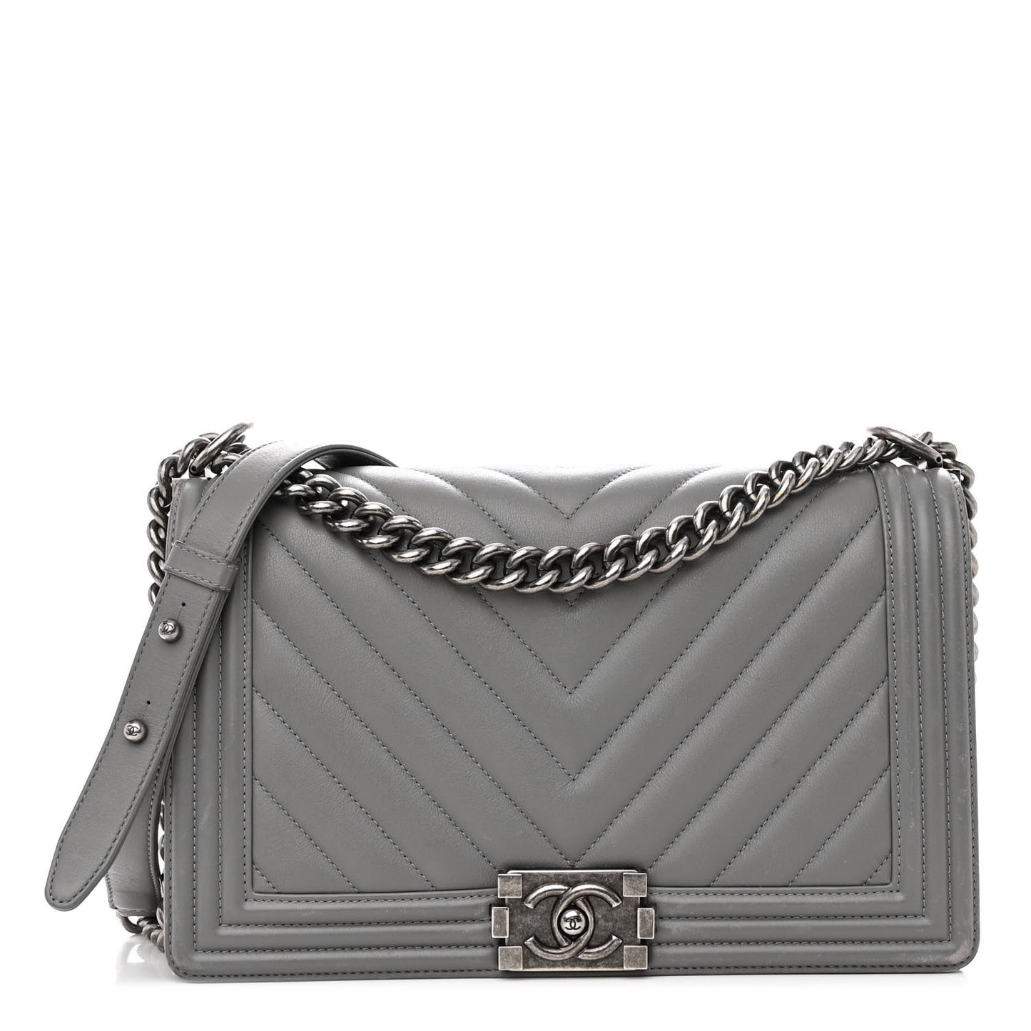Lambskin Chevron Quilted New Medium Boy Flap Grey