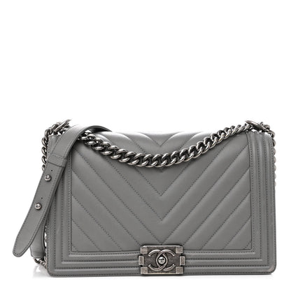 Chanel Lambskin Chevron Quilted New Medium Boy Flap Grey 1 of 10
