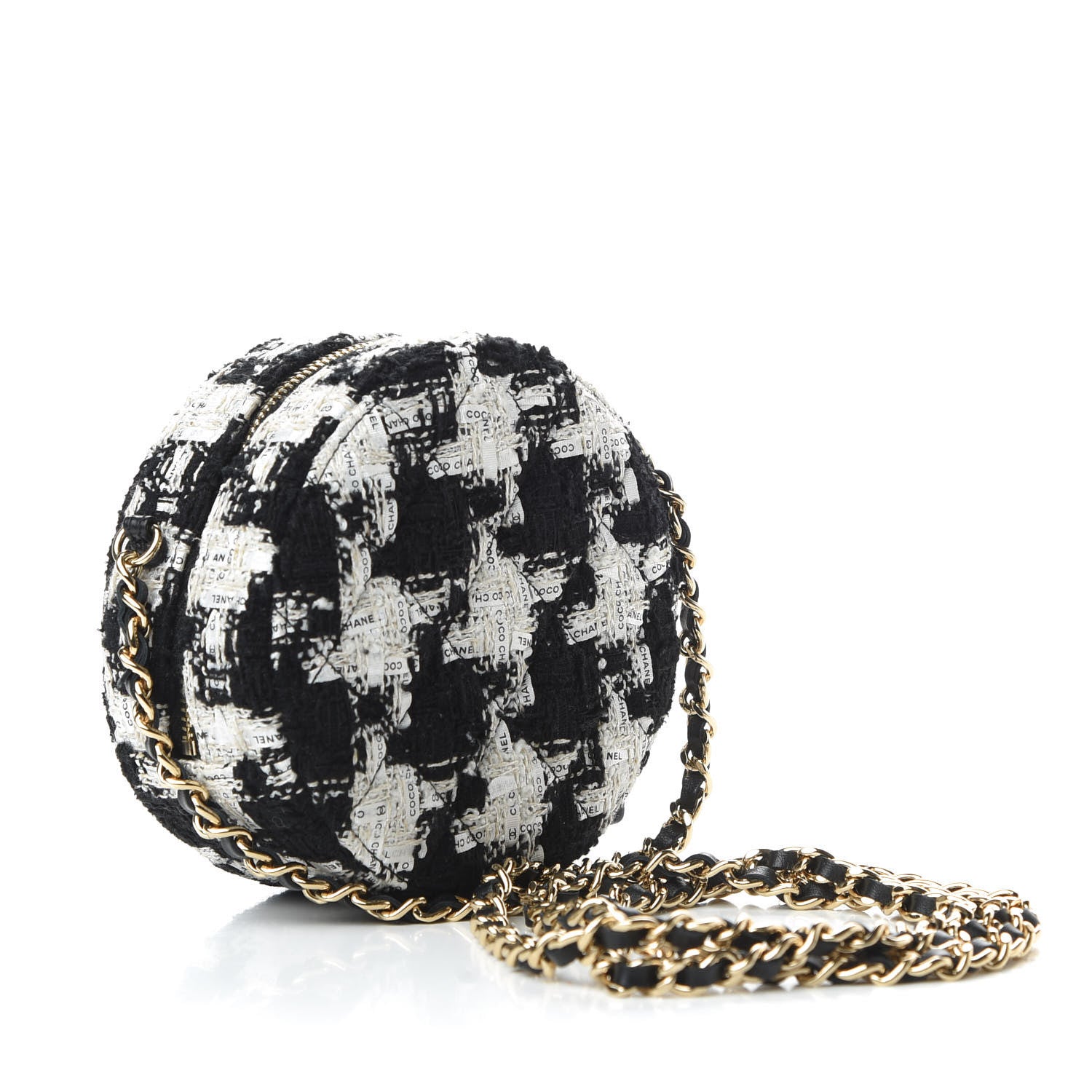 Chanel Tweed Round Clutch With Chain Black White 3 of 10