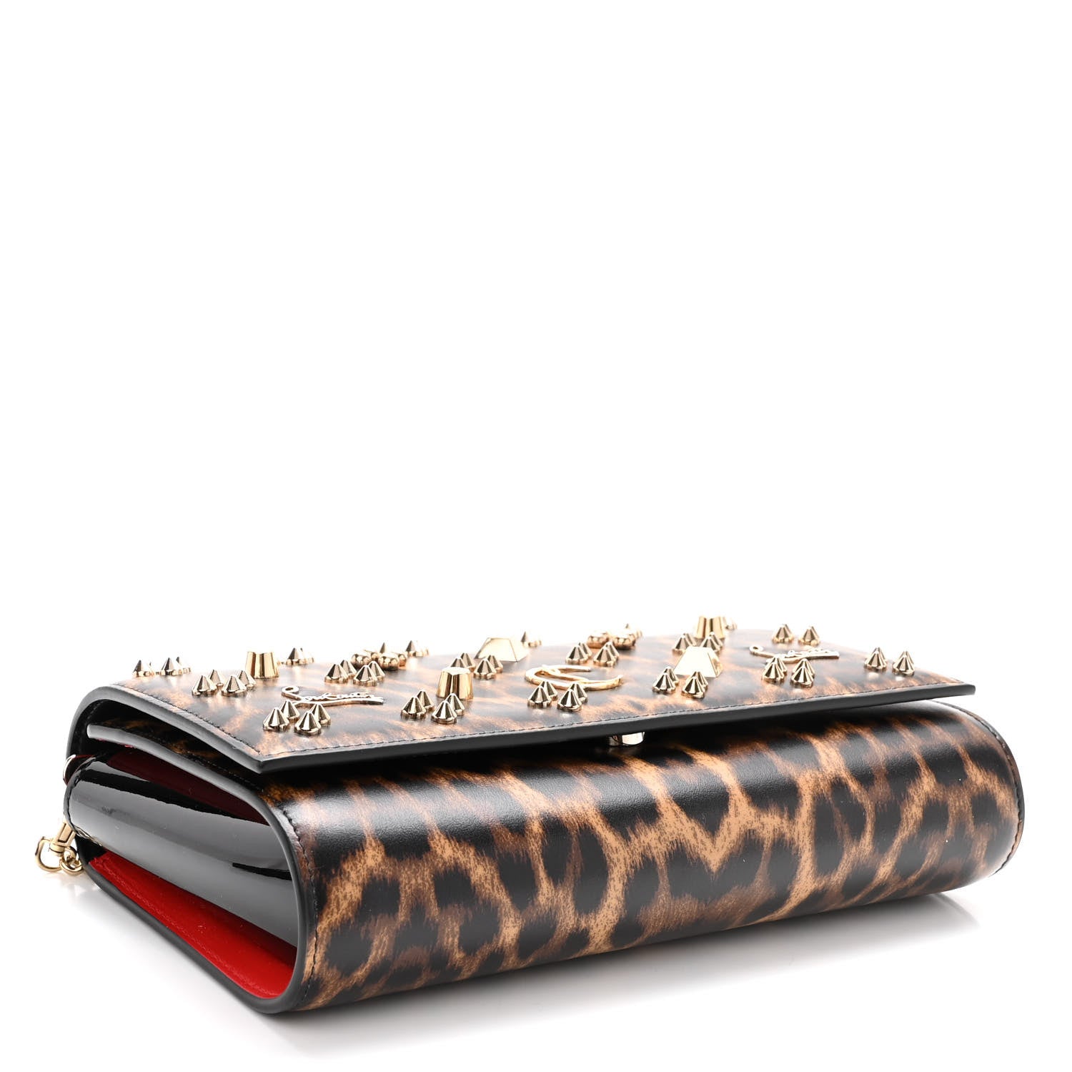 Christian Louboutin Patent Leopard Print Spikes Loubinthesky Paloma Clutch 4 of 10