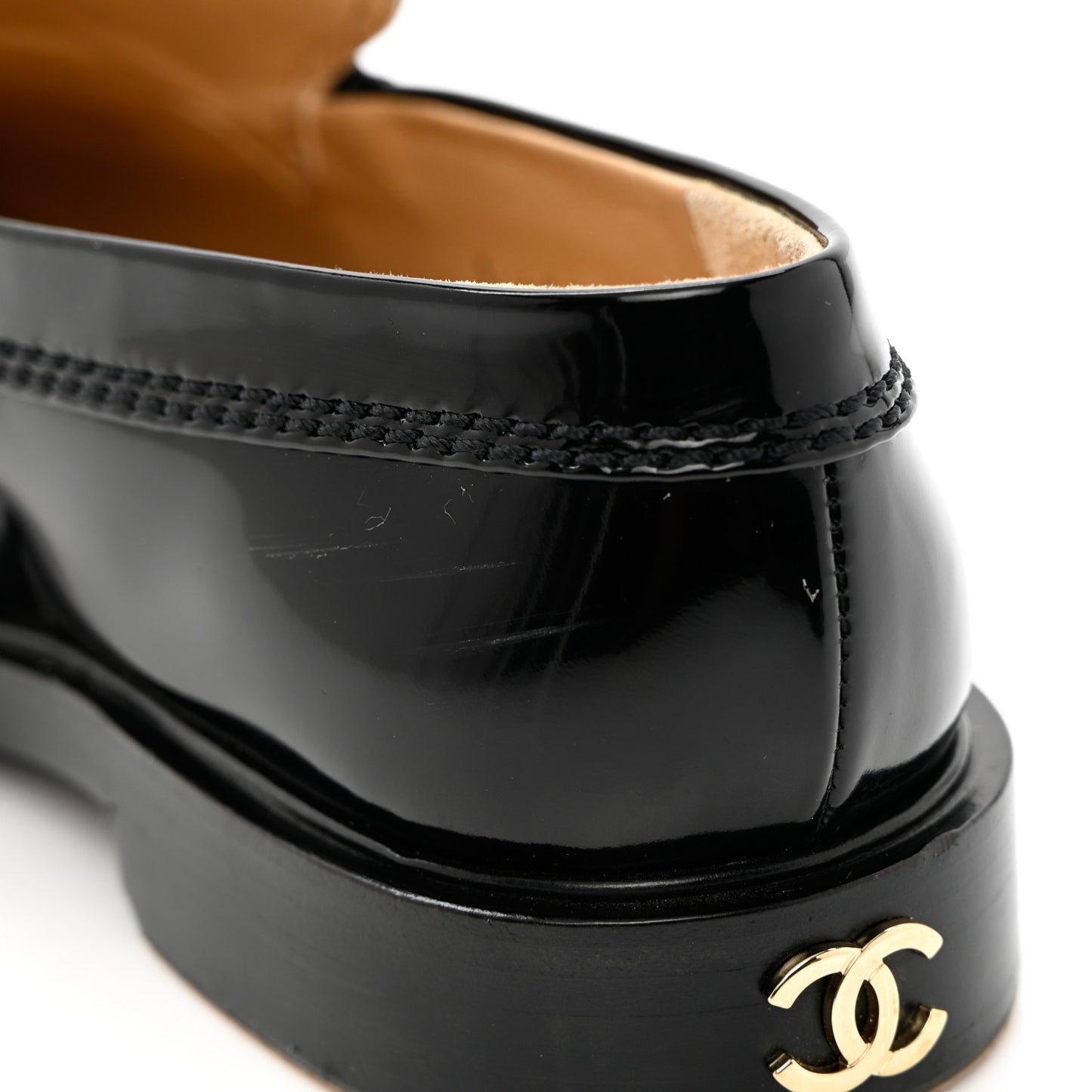 Shiny Calfskin Logo Loafers 35 Black