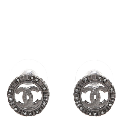 Chanel Ruthenium Crystal CC Round Earrings Silver 1 of 5