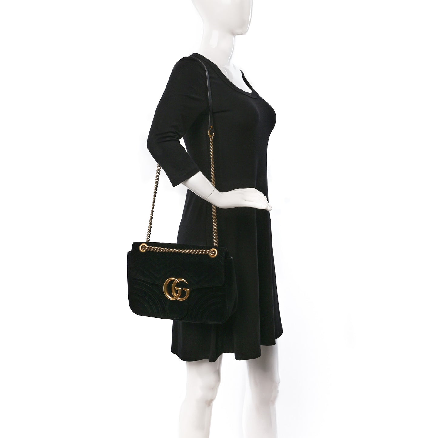 Velvet Matelasse Medium GG Marmont Shoulder Bag Black