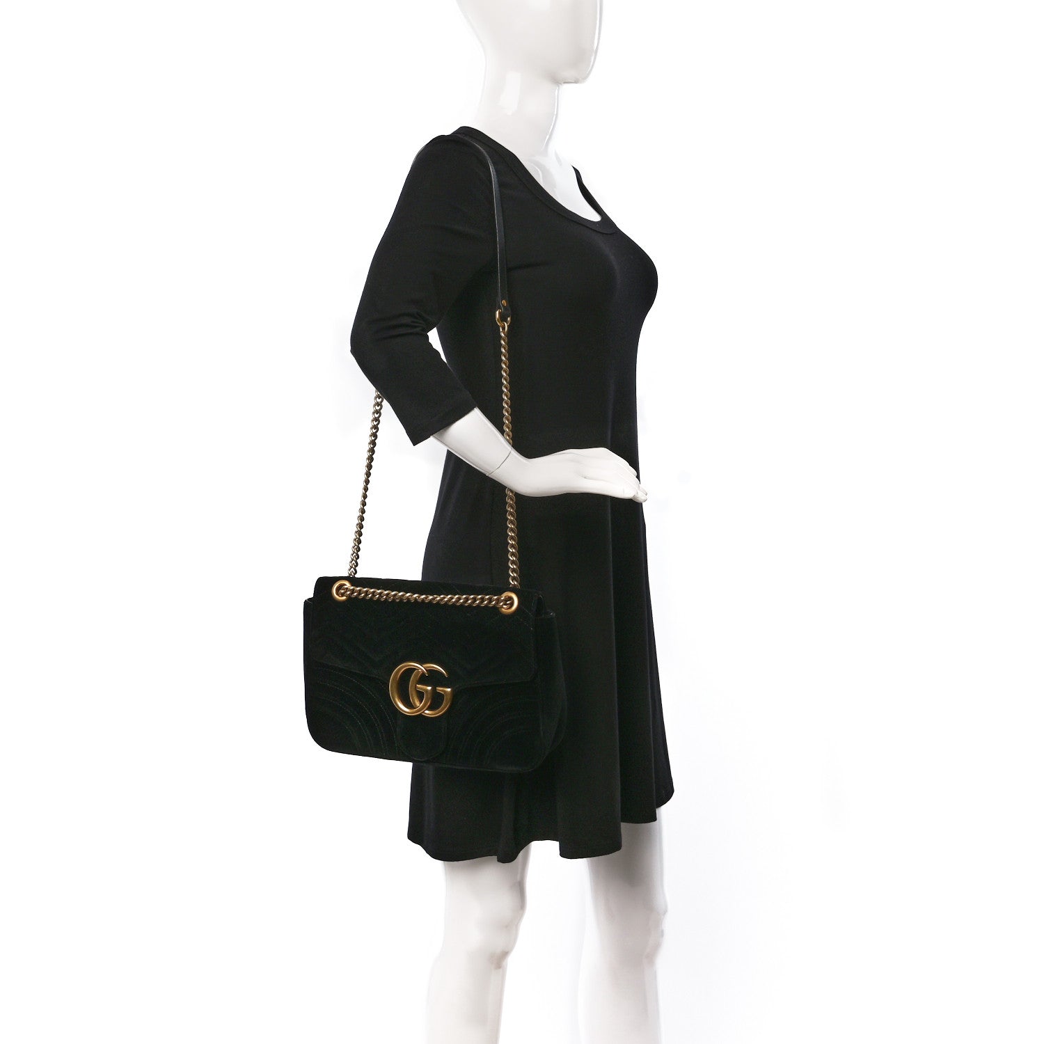 Gucci Velvet Matelasse Medium GG Marmont Shoulder Bag Black 2 of 9