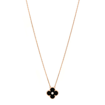Van Cleef & Arpels 18K Rose Gold Diamond Black Onyx Vintage Alhambra Pendant Necklace 1 of 7