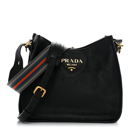 Prada Vitello Daino Hobo Messenger Bag Black 1 of 11