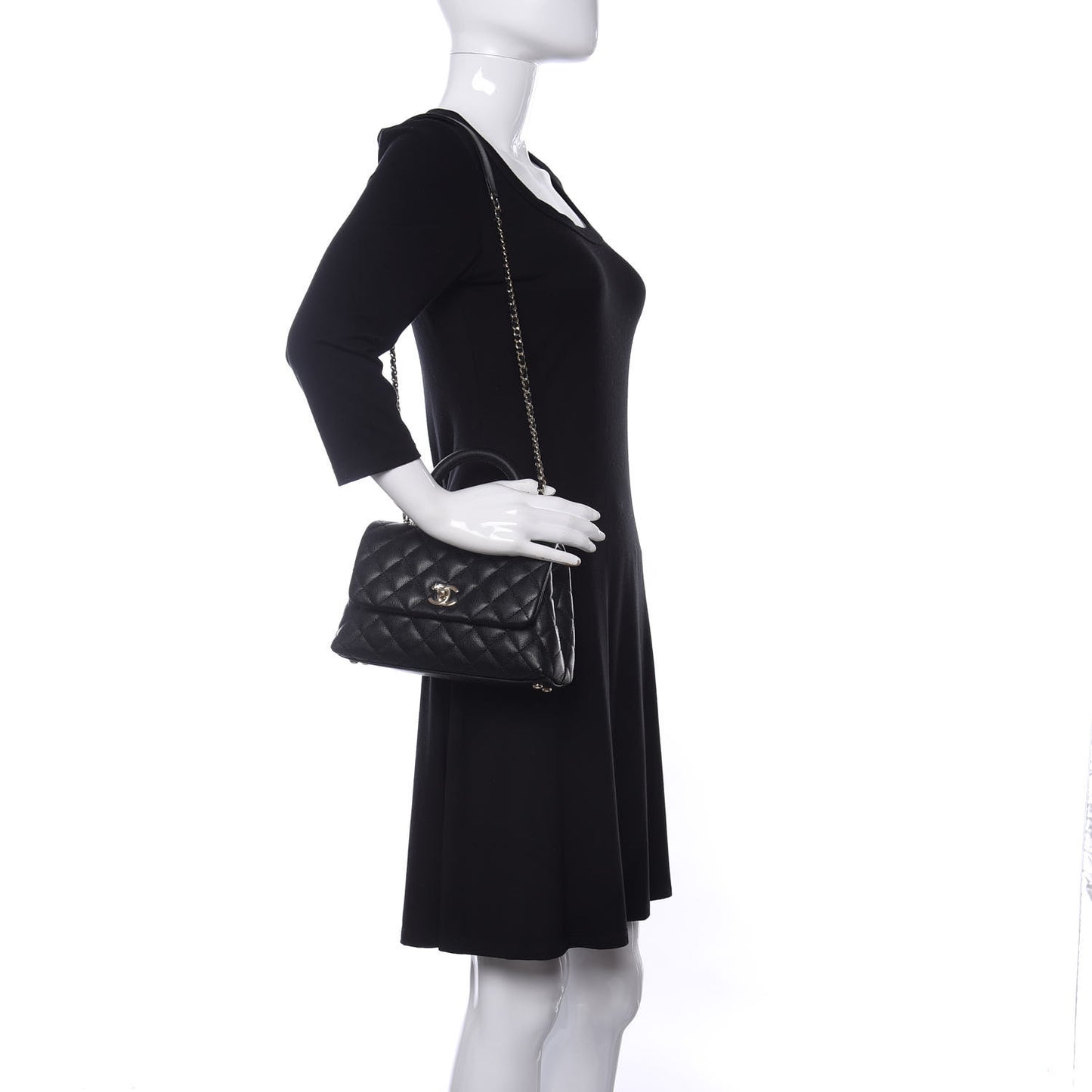 Caviar Quilted Mini Coco Handle Flap Black