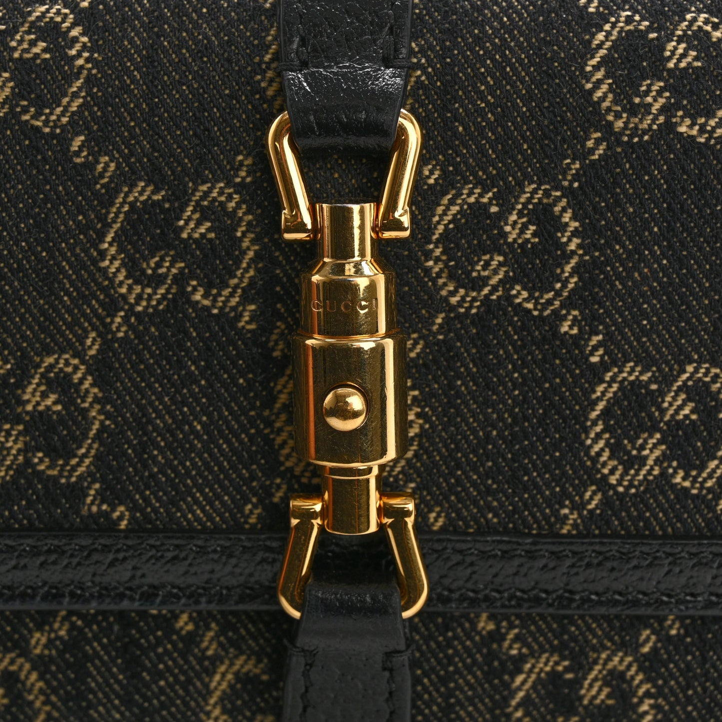 Jacquard Black Denim GG Monogram Textured Dollar Calfskin Jackie 1961 Chain Wallet Black Ivory