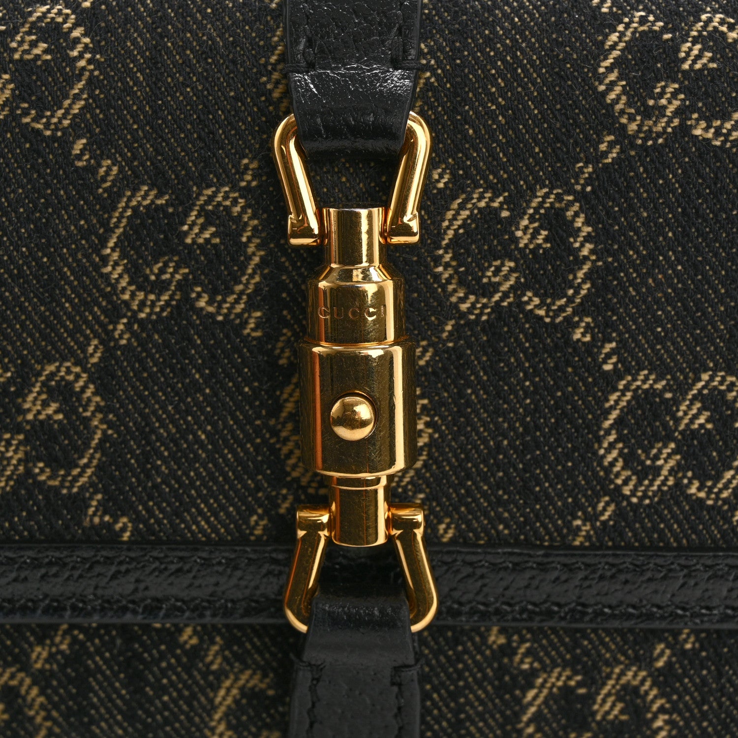 Gucci Jacquard Black Denim GG Monogram Textured Dollar Calfskin Jackie 1961 Chain Wallet Black Ivory 11 of 12