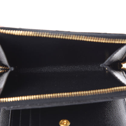 Saint Laurent Grain De Poudre Matelasse Chevron Monogram Compact Zip Around Wallet Black 5 of 8