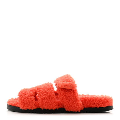Hermes Woolskin Womens Chypre Sandals 37 Orange 1 of 7