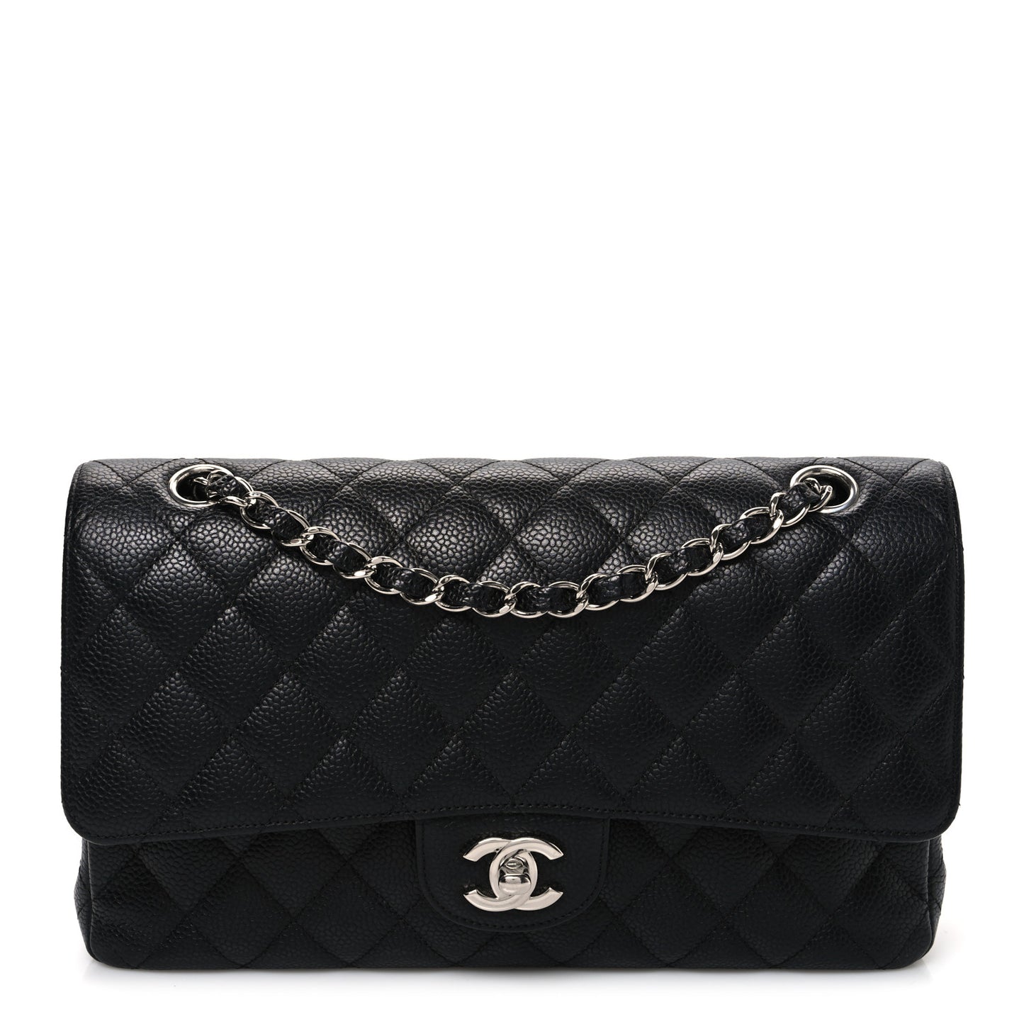 Caviar Quilted Medium Double Flap Black