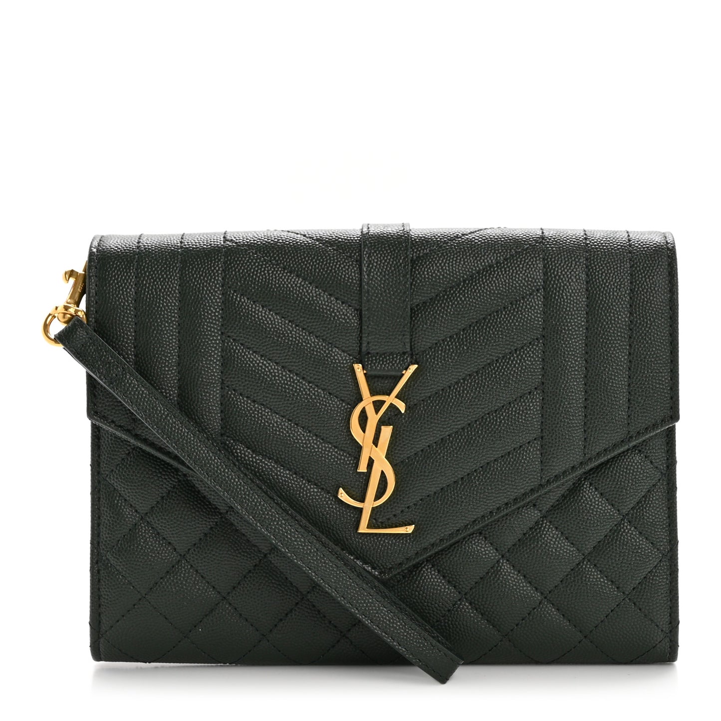 Grain De Poudre Textured Mixed Matelasse Triquilt Monogram Clutch Vert Fonce