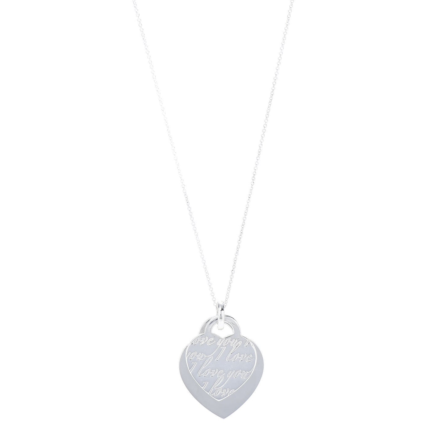 Sterling Silver Notes I Love You Double Heart Pendant Necklace