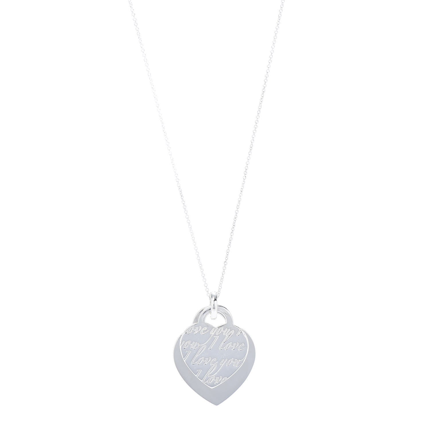 Tiffany Sterling Silver Notes I Love You Double Heart Pendant Necklace 1 of 7