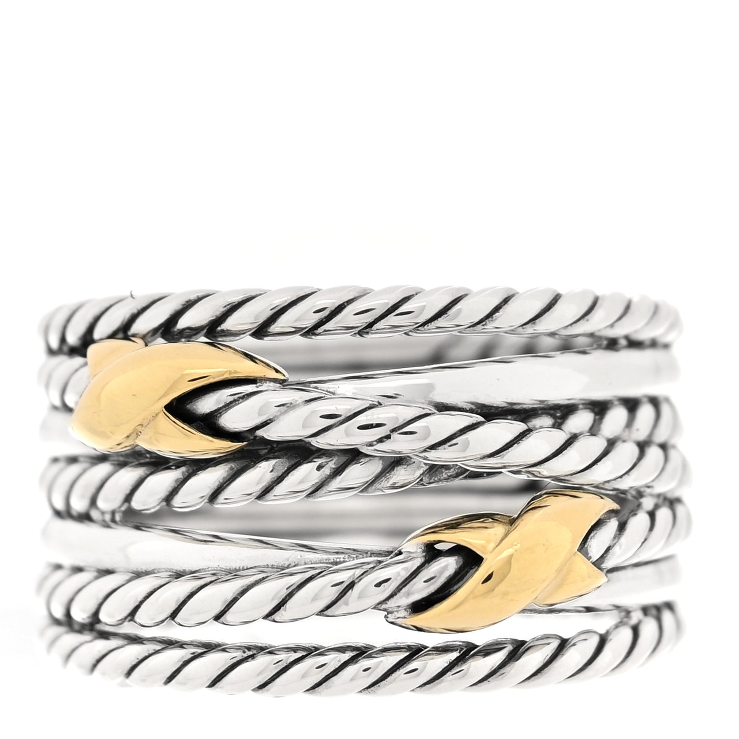 Sterling Silver 18K Yellow Gold Double X Crossover Ring 55 7.25