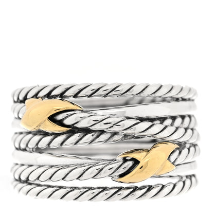 David Yurman Sterling Silver 18K Yellow Gold Double X Crossover Ring 55 7.25 1 of 4