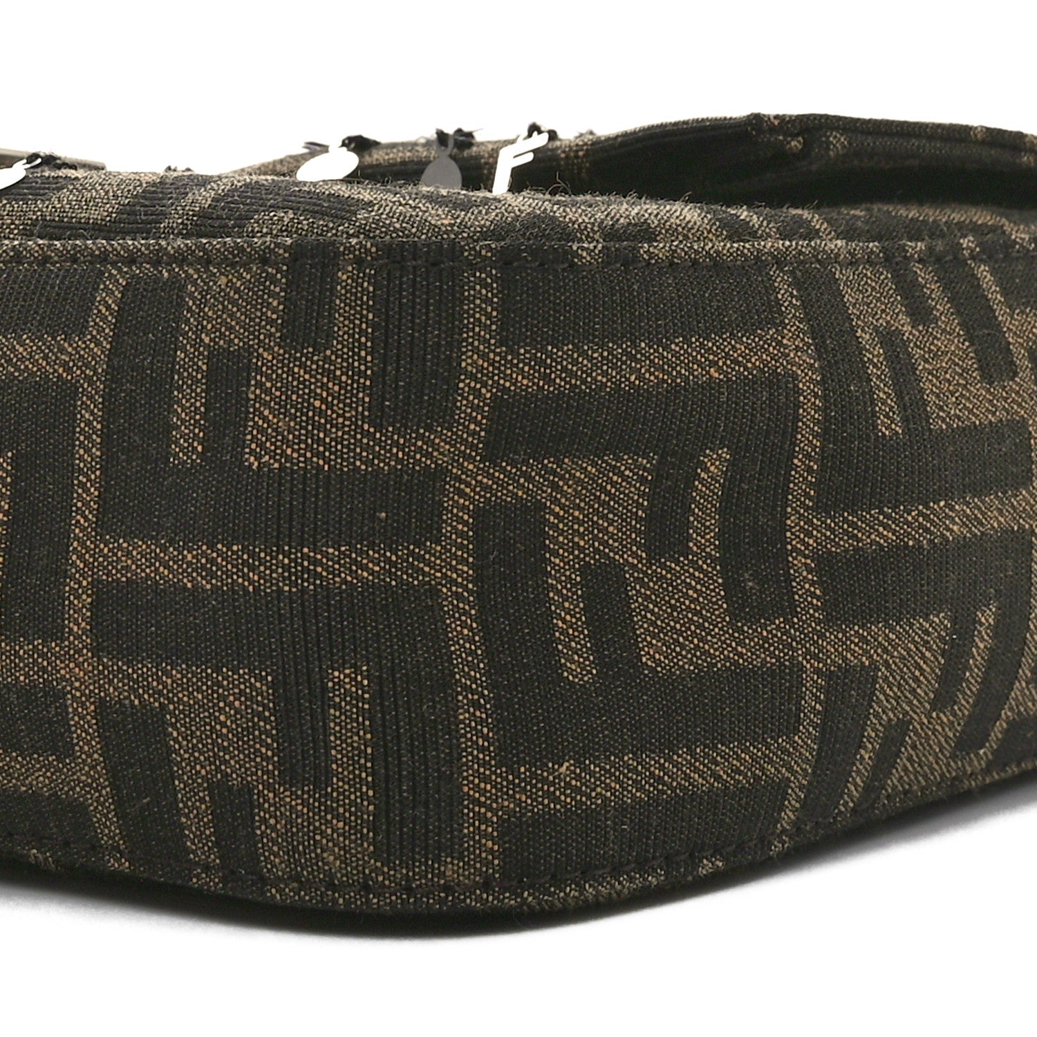 Fendi Fabric Jacquard F Paillettes Vitello Cover FF 1974 Embroidered Baguette Tobacco Moro Argento 10 of 11