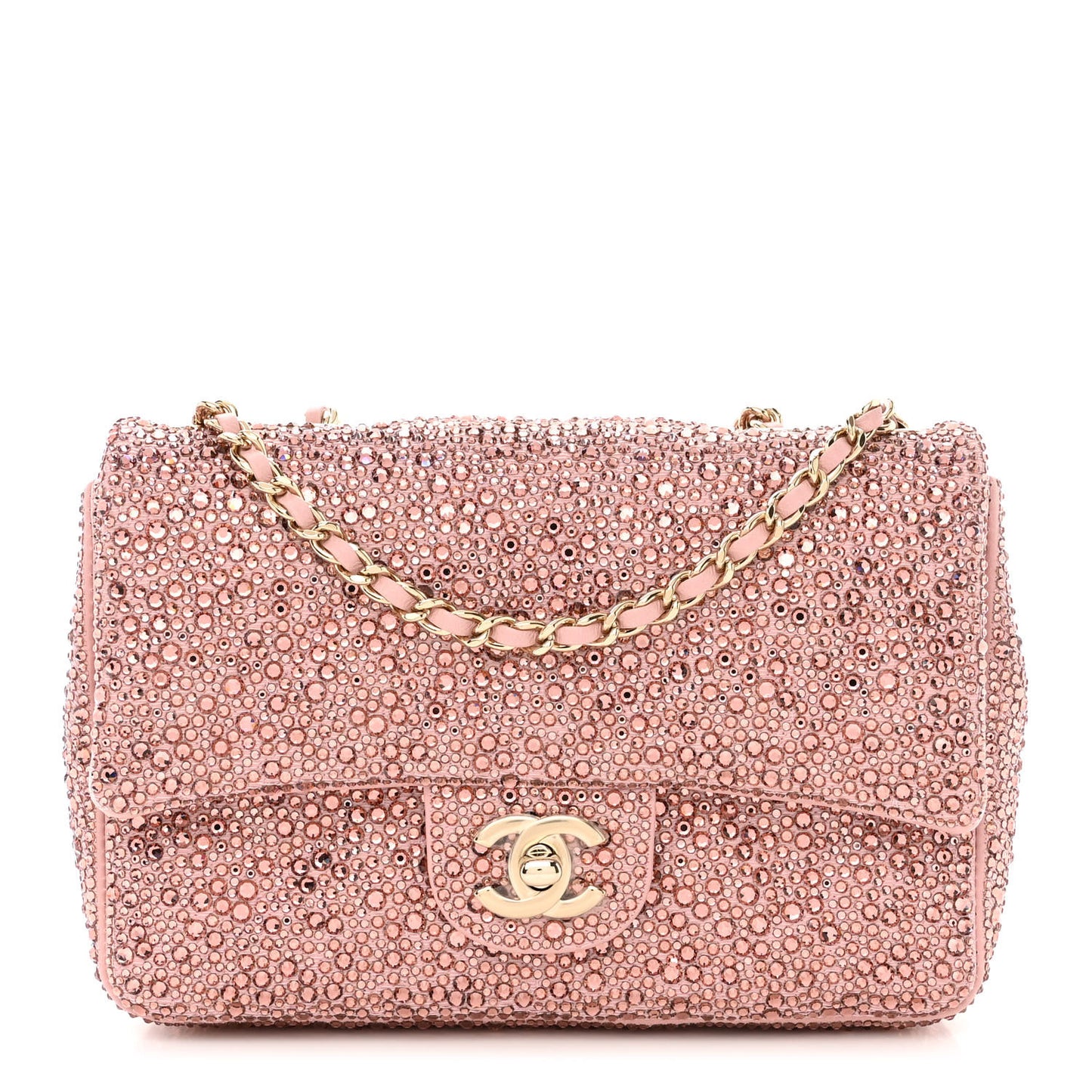 Lambskin Crystal Diamante Small Flap Light Pink
