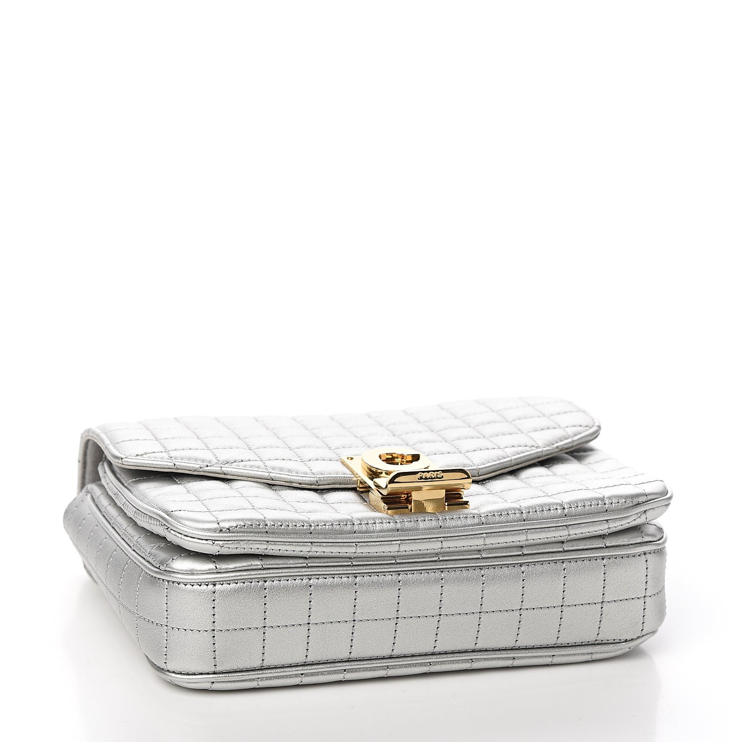 Laminated Calfskin Quilted Medium C Bag Silver