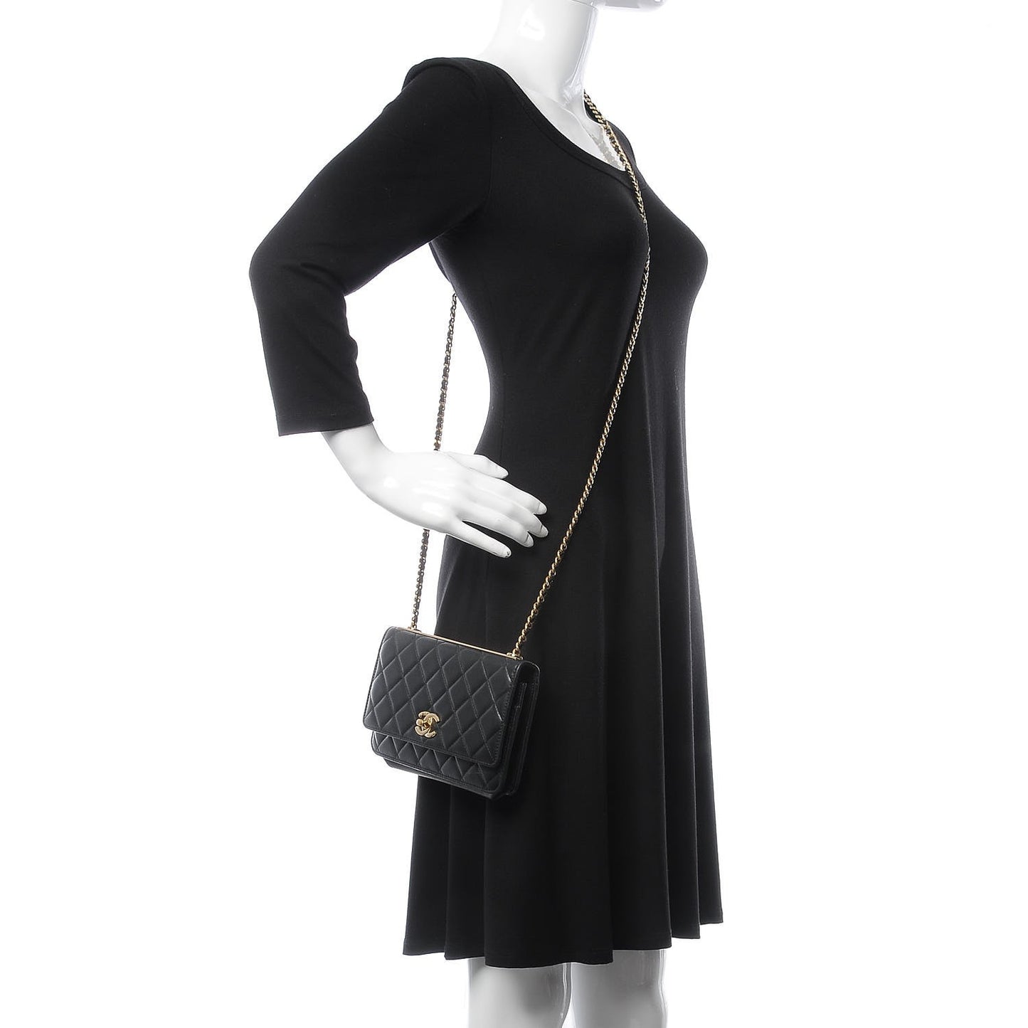 Lambskin Quilted Trendy CC Wallet On Chain WOC Black