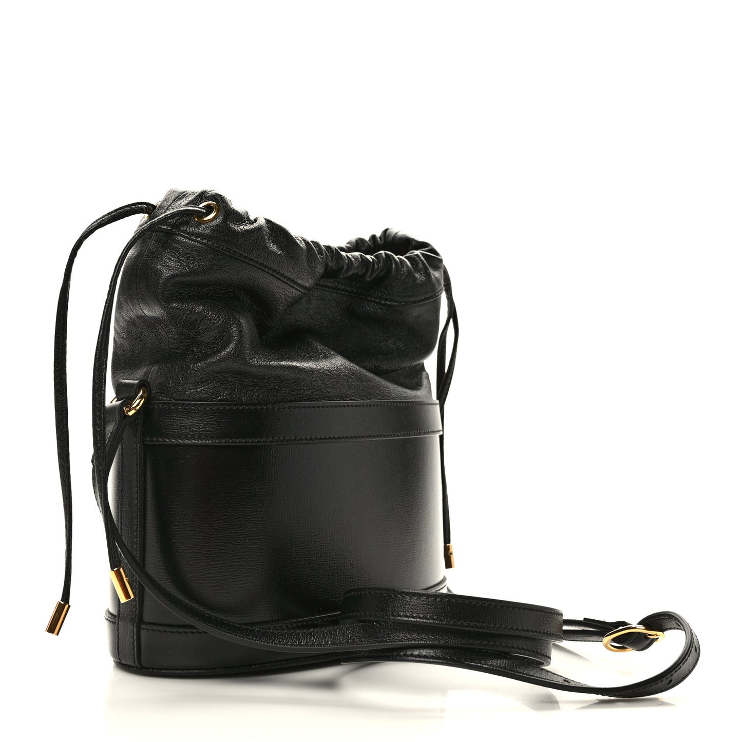Azalea Sakai Calfskin Horsebit 1955 Drawstring Bucket Bag Black