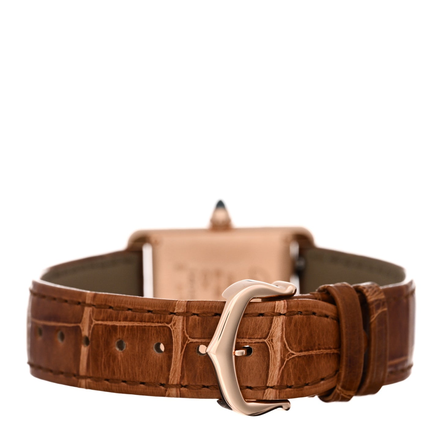 18K Pink Gold Alligator 22mm Tank Louis Manual Winding Watch Brown
